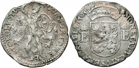 BRABANT, Duché, Les Etats de Brabant (1584-1585), AR demi-écu Robustus, 1585, Anvers. D/ CONFORTARE ET ESTO ROBVSTVS Guerrier antique deb. de f., t. à...