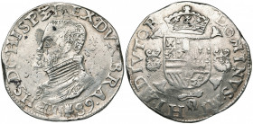 BRABANT, Duché, Philippe II (1555-1598), AR écu Philippe, 1589, Anvers. D/ B. cuir. à g. R/ Ecu couronné avec écusson de Portugal en surtout, sur une ...