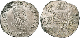 BRABANT, Duché, Philippe II (1555-1598), AR écu Philippe, 1592, Bruxelles. Avec B dans la date. D/ B. cuir. à d. R/ Ecu couronné avec écusson de Portu...