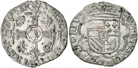 BRABANT, Duché, Philippe II (1555-1598), billon double patard, 1593, Anvers. D/ Croix cantonnée de deux lions et deux couronnes, un lion en coeur. R/ ...