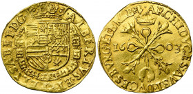 BRABANT, Duché, Albert et Isabelle (1598-1621), AV double albertin, 1603, Anvers. D/ Ecu couronné, entouré du collier de la Toison d''or. R/ Croix de ...