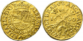 BRABANT, Duché, Albert et Isabelle (1598-1621), AV albertin, 1600, Anvers. D/ Ecu couronné, entouré du collier de la Toison d''or. R/ Croix de Bourgog...