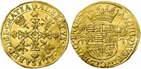 BRABANT, Duché, Albert et Isabelle (1598-1621), AV couronne d''or, 1616, Anvers. D/ Croix formée de quatre monogrammes couronnés des archiducs, canton...