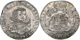 BRABANT, Duché, Albert et Isabelle (1598-1621), AR ducaton, 1618, Anvers. D/ B. accolés des archiducs à d. R/ Ecu couronné, tenu par deux lions, au-de...