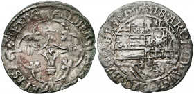 BRABANT, Duché, Albert et Isabelle (1598-1621), billon demi-patard, 1618, Bruxelles. D/ Croix avec le monogramme AE en coeur, dans un quadrilobe. R/ A...