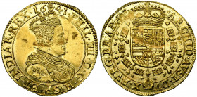 BRABANT, Duché, Philippe IV (1621-1665), AV double souverain, 1641, Anvers. Deuxième type. D/ B. couronné à d., au mince collet. R/ Ecu couronné, ento...
