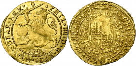 BRABANT, Duché, Philippe IV (1621-1665), AV souverain (lion d''or), 1658, Anvers. D/ Lion deb. à g., couronné, brandissant une épée, la patte posée su...