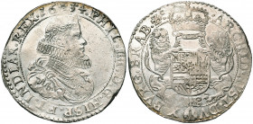 BRABANT, Duché, Philippe IV (1621-1665), AR demi-ducaton, 1634, Bruxelles. Premier type. D/ B. cuir. à d., une grande fraise au col. R/ Deux lions ten...