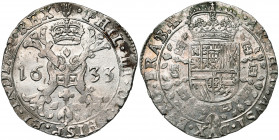 BRABANT, Duché, Philippe IV (1621-1665), AR demi-patagon, 1633, Anvers. D/ Croix de Bourgogne sous une couronne, portant le bijou de la Toison d''or. ...