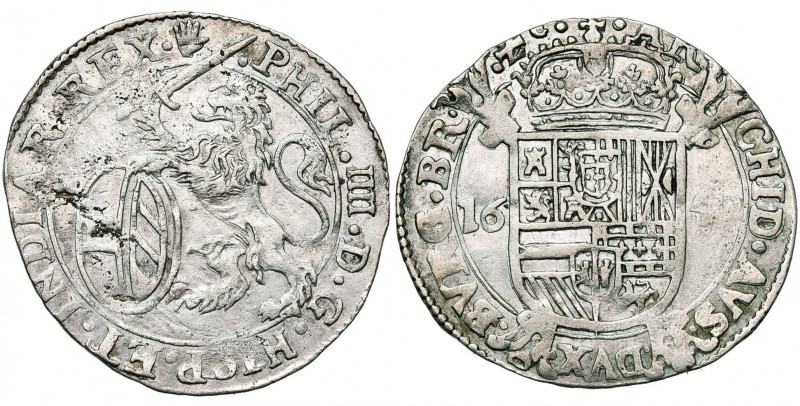 BRABANT, Duché, Philippe IV (1621-1665), AR escalin, 1640, Anvers. D/ Lion deb. ...