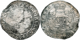BRABANT, Duché, Charles II (1665-1700), AR ducaton, 1668, Bruxelles. Premier type. D/ B. enfantin à d. R/ Ecu couronné, tenu par deux lions, orné du b...