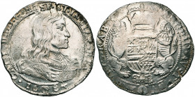 BRABANT, Duché, Charles II (1665-1700), AR ducaton, 1684, Bruxelles. Troisième type. D/ B. âgé à d., cuirassé, les cheveux longs. R/ Ecu couronné, ten...