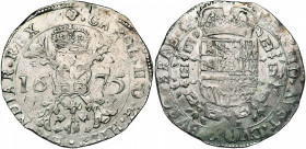 BRABANT, Duché, Charles II (1665-1700), AR patagon, 1675, Bruxelles. D/ Croix de Bourgogne sous une couronne, portant le bijou de la Toison d''or. R/ ...