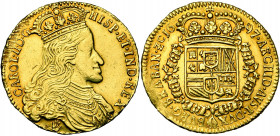 BRABANT, Duché, Charles II (1665-1700), AV double souverain, 1697, Anvers. Deuxième type. Frappé au balancier, à la grande couronne. D/ B. couronné et...