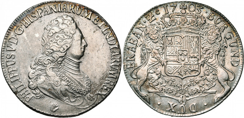 BRABANT, Duché, Philippe V (1700-1712), AR ducaton, 1703, Anvers. Deuxième type....