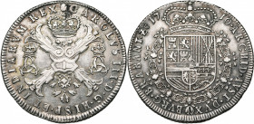 BRABANT, Duché, Charles III (1703-1711), prétendant au trône d''Espagne, AR patagon, 1710, Anvers. Légende CAROLVS. Tranche cordée. D/ Croix de Bourgo...