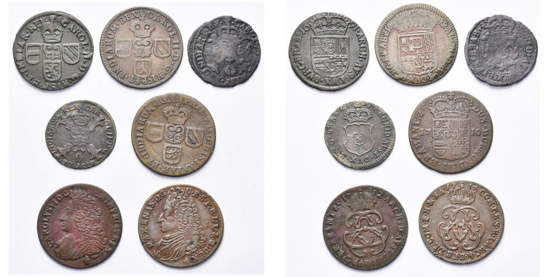 BRABANT, Duché, lot de 7 p.: Charles II, liard, 1691, Bruxelles et 1692, Anvers;...