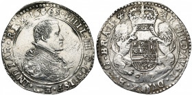 BRABANT, Duché, Philippe IV (1621-1665), AR ducaton, 1665, Anvers. Deuxième type. D/ B. dr. et cuir. à d. R/ Ecu couronné, tenu par deux lions. En des...