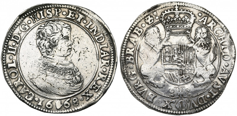 BRABANT, Duché, Charles II (1665-1700), AR ducaton, 1668, Anvers. Premier type. ...