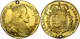 BRABANT, Duché, Charles II (1665-1700), AV double souverain, 1692, Bruxelles. Deuxième type. D/ B. couronné et cuirassé à d. R/ Ecu couronné, entouré ...