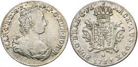 BRABANT, Duché, Marie-Thérèse (1740-1780), AR huitième de ducaton, 1751, Anvers. D/ B. dr. et diad. à d., avec pendant d''oreille. R/ Ecu couronné sur...