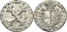 BRABANT, Duché, Marie-Thérèse (1740-1780), AR 5 sols (20 liards), 1750, Anvers. D/ Croix de Bourgogne. R/ Ecu couronné entre un rameau et une palme. W...