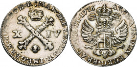 BRABANT, Duché, Marie-Thérèse (1740-1780), AR plaquette (14 liards), 1776, Bruxelles. D/ Croix de Bourgogne sous une couronne, accostée de la valeur. ...