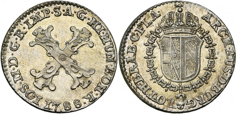 BRABANT, Duché, Joseph II (1780-1790), AR 10 liards, 1788, Bruxelles. D/ Croix d...