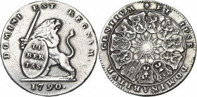 BRABANT, Duché, Etats-Belgiques-Unis (1790), AR lion d''argent (3 florins), 1790, Bruxelles. Petite date. Tranche inscrite: QVID FORTIVS LEONE. D/ Le ...