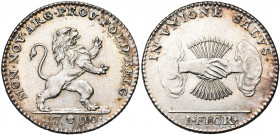 BRABANT, Duché, Etats-Belgiques-Unis (1790), AR florin, 1790, Bruxelles. Premier type. D/ Lion deb. à d. R/ Deux mains serrées sortant des nuées, ten....