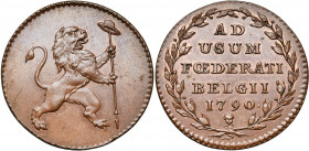 BRABANT, Duché, Etats-Belgiques-Unis (1790), Cu double liard, 1790, Bruxelles. D/ Lion deb. à d., ten. le bonnet de la Liberté sur une lance. R/ Inscr...