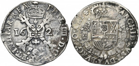 ARTOIS, Comté, Philippe IV (1621-1640), AR patagon, 1627, Arras. D/ Croix de Bourgogne sous une couronne, portant le bijou de la Toison d''or. R/ Ecu ...