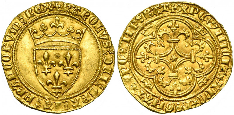 TOURNAI, atelier royal français, Charles VI (1380-1422), AV écu d''or à la couro...
