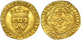 TOURNAI, atelier royal français, Charles VI (1380-1422), AV écu d''or à la couronne, 4e émission (octobre 1398), point 16e (plein). Avec Λ non barré d...