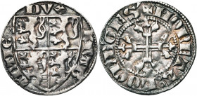 LUXEMBOURG, Duché, Wenceslas Ier (1353-1383), AR esterlin (brabantinus), vers 1370, Luxembourg. D/ DVX- BRAB-ANTIE Ecu écartelé de Bohême, Brabant, Lu...