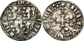 LUXEMBOURG, Duché, Wenceslas Ier (1353-1383), AR esterlin (brabantinus), vers 1370, Luxembourg. D/ Ecu écartelé de Bohême, Brabant, Luxembourg. R/ + M...