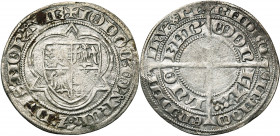 LUXEMBOURG, Duché, Josse de Moravie, engagiste (1388-1402 et 1407-1411), AR gans, 1e émission (1388-1397), Luxembourg. D/ + IODOC'' MARCH'' Z DNS'' MO...