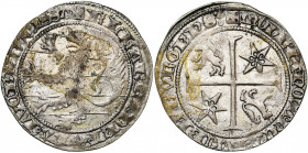 LUXEMBOURG, Duché, Elisabeth de Görlitz, engagiste (1415-1419), AR nouveau gros, Luxembourg. D/ + ELISABET'' DEI GRA'' LVCE''B DVCISSA Lion luxembourg...