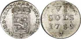 LUXEMBOURG, Duché, Joseph II (1780-1790), AR 6 sols, 1789, Bruxelles. D/ Ecu luxembourgeois couronné. R/ Valeur et date. Weiller 245b; Probst L255-2; ...