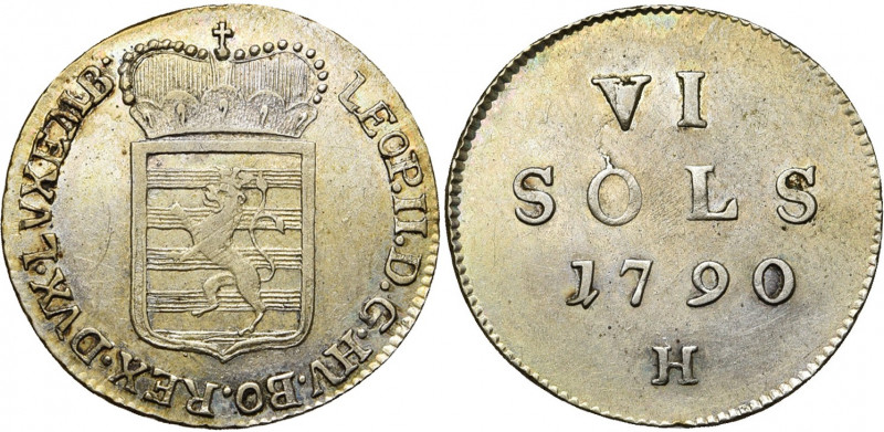 LUXEMBOURG, Duché, Léopold II (1790-1792), AR 6 sols, 1790H, Günzburg. D/ Ecu lu...