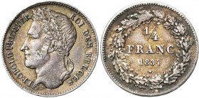 BELGIQUE, Royaume, Léopold Ier (1831-1865), AR 1/4 de franc, 1834. Avec signature. Dupriez 101. Belle patine.
Très Beau à Superbe