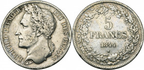 BELGIQUE, Royaume, Léopold Ier (1831-1865), AR 5 francs, 1844. Pos. A. Bogaert 206A. Rare Nettoyé.
presque Très Beau