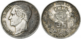 BELGIQUE, Royaume, Léopold Ier (1831-1865), AR 2 1/2 francs, 1849. Grande tête. Dupriez 413. Patine inégale.
presque Très Beau