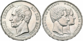 BELGIQUE, Royaume, Léopold Ier (1831-1865), AR 5 francs, 1853. Mariage du duc de Brabant. Dupriez 540. Nettoyé. Petit coup sur la joue. Champ brillant...