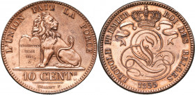 BELGIQUE, Royaume, Léopold Ier (1831-1865), Cu 10 centimes, 1855. Dupriez 563. Rare Nettoyé.
Superbe