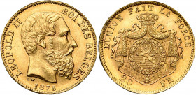 BELGIQUE, Royaume, Léopold II (1865-1909), AV 20 francs, 1875. Dupriez 1185.
Superbe