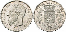 BELGIQUE, Royaume, Léopold II (1865-1909), AR 5 francs, 1875. Dupriez 1187. Petits coups.
presque Fleur de Coin