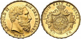 BELGIQUE, Royaume, Léopold II (1865-1909), AV 20 francs, 1882. Dupriez 1228; Fr. 8.
Superbe à Fleur de Coin