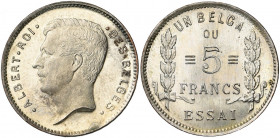 BELGIQUE, Royaume, Albert Ier (1909-1934), 5 francs, s.d. (1933). Essai en argent. Coins de Bonnetain et d''Everaerts. Tranche lisse. Dupriez 2498. Tr...