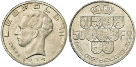 BELGIQUE, Royaume, Léopold III (1934-1951), 50 frank, 1939NL/FR. Essai en argent. Tranche cannelée. Dupriez -; Bogaert -. Très rare.
Très Beau
